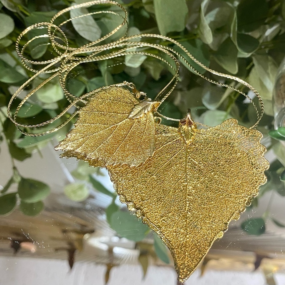 Gold Plated Filigree Leaf Pendant Necklace and Chain Beautiful